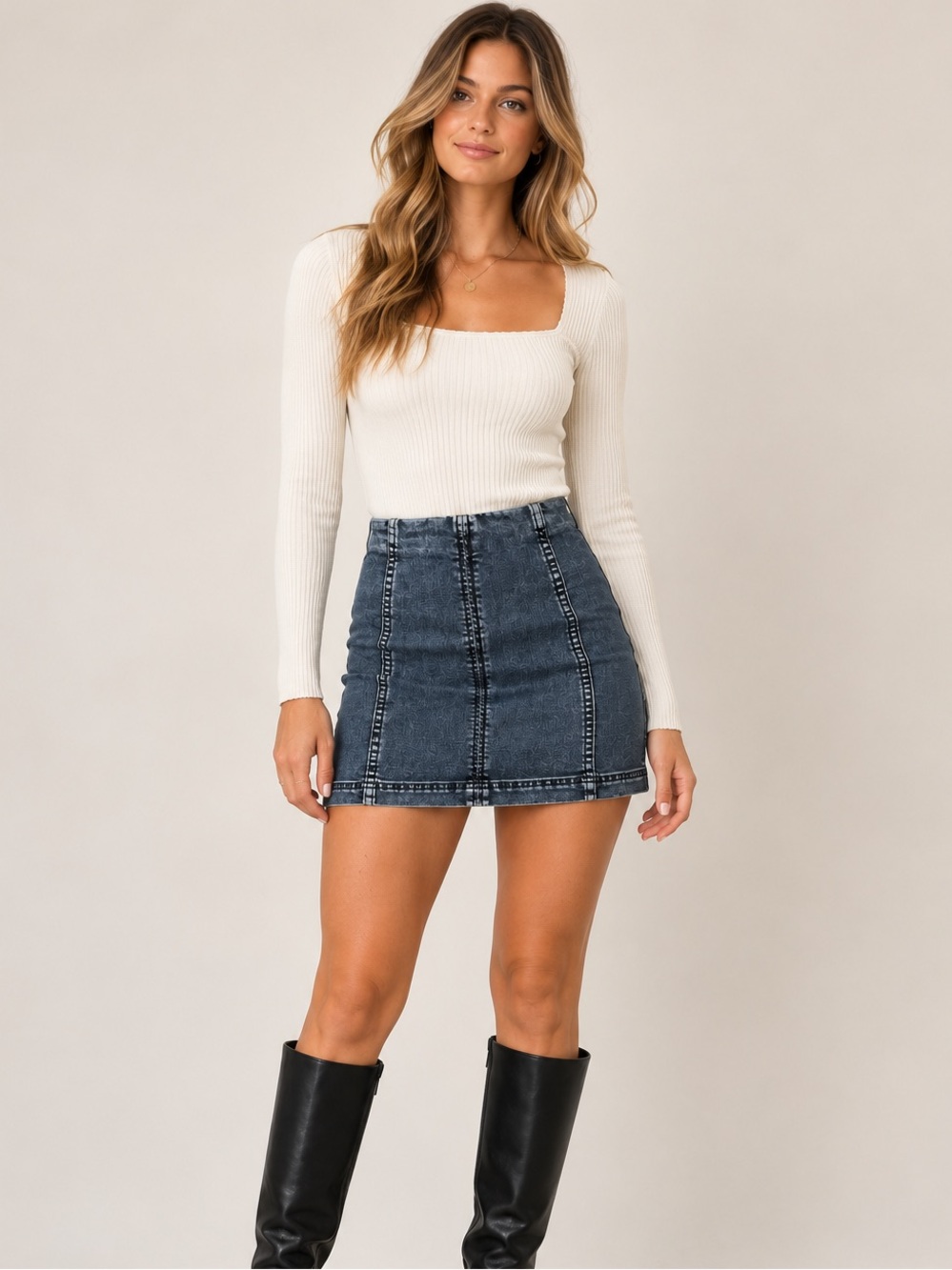 Free People Modern Femme Dark Wash Denim Mini Skirt 4 Y2K Indie Sleaze